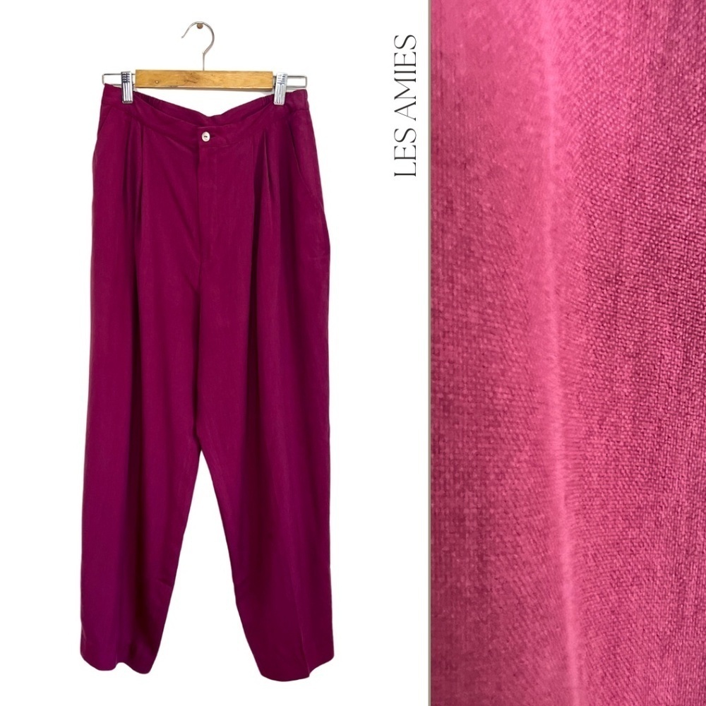 Vintage Jennifer Moore 100% Silk Burgundy Tailored High Waist Trousers Pants 14P